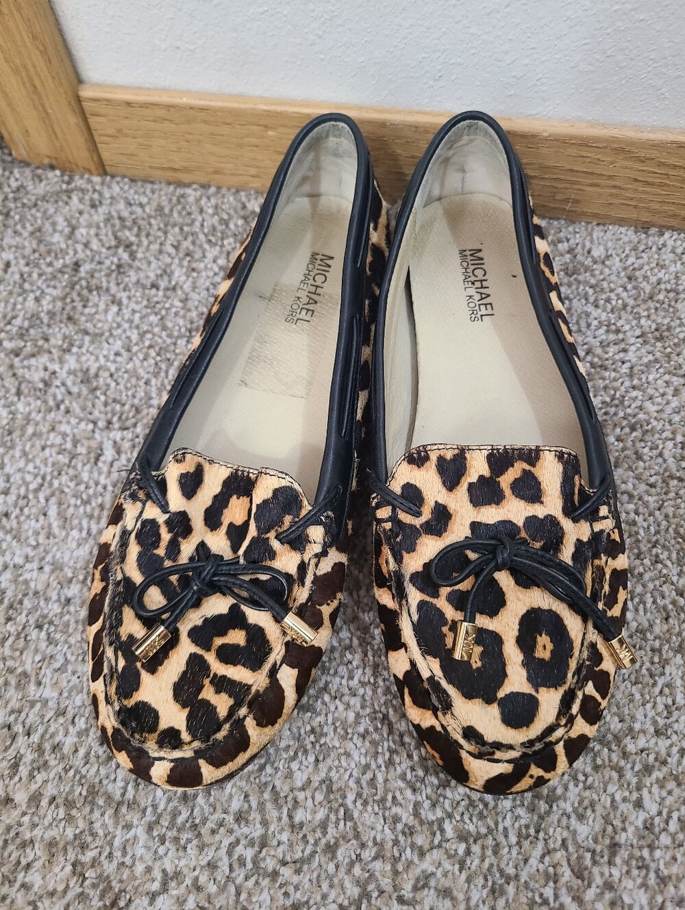 Michael Kors Daisy Moc Calf Hair Leopard Print Loafers Moccasins Flats Mobwife - Picture 2 of 5